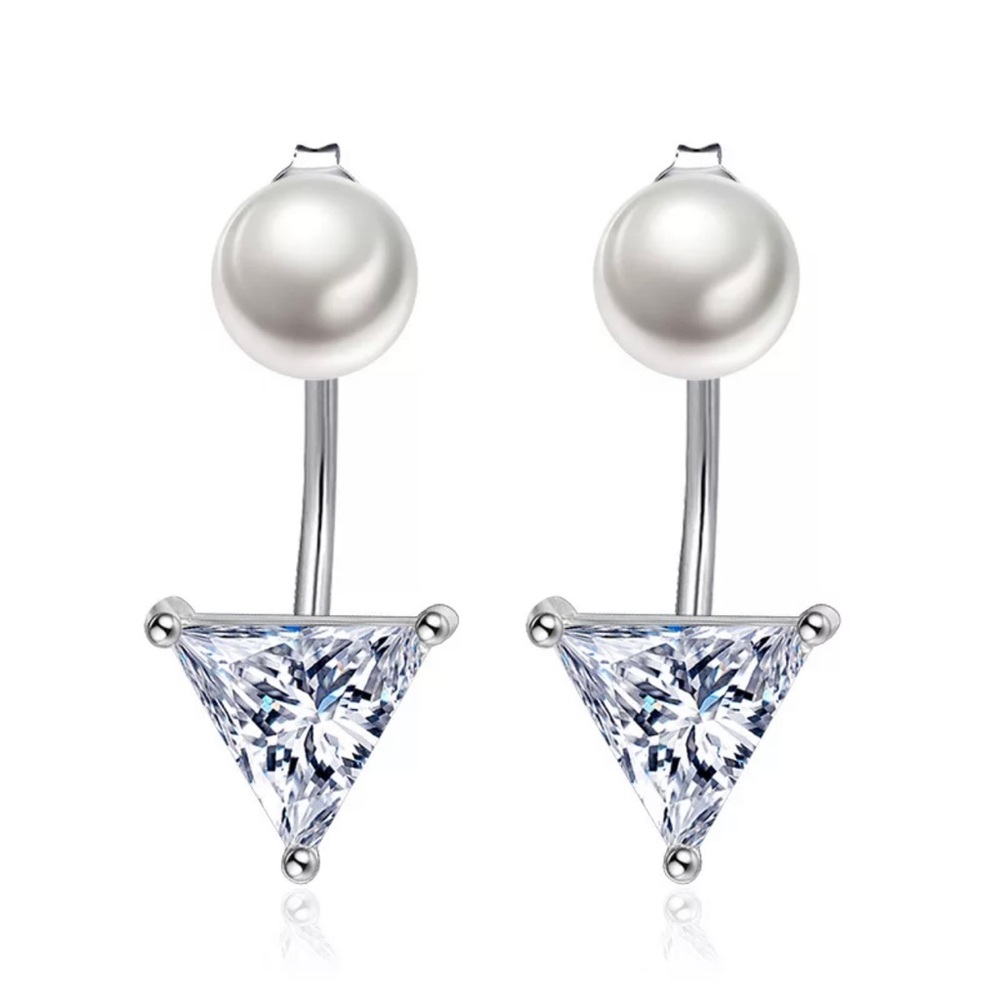 Pearl &  Princess Cut Drop Diamond Earrings
